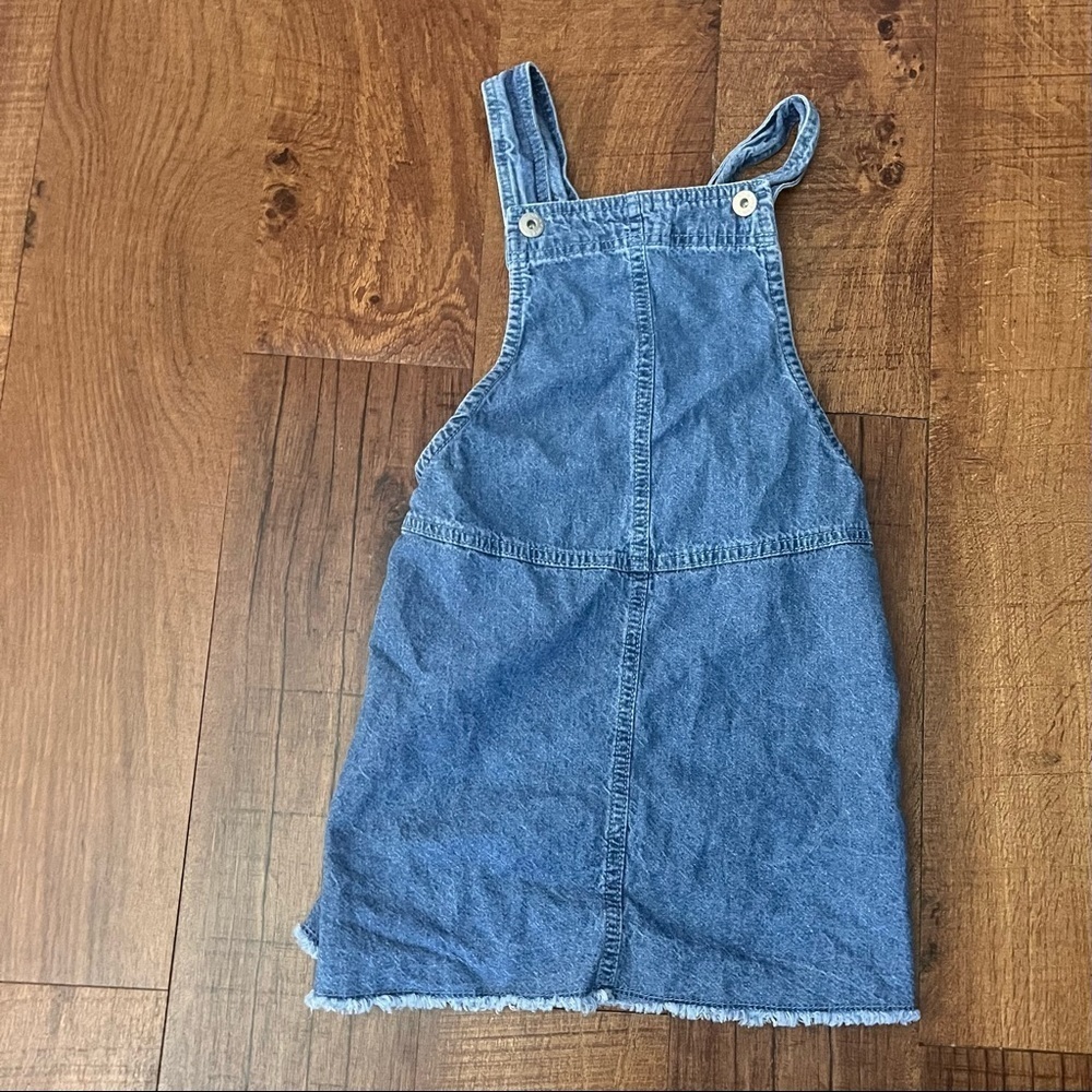 Lucky brand girls blue jeans dress Sz small/7 frayed hem adjustable strap